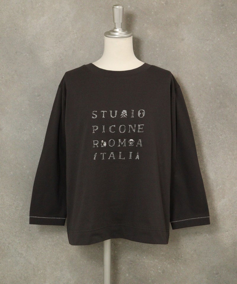 ラメ刺繍UV速乾七分袖プルオーバー（グレー）