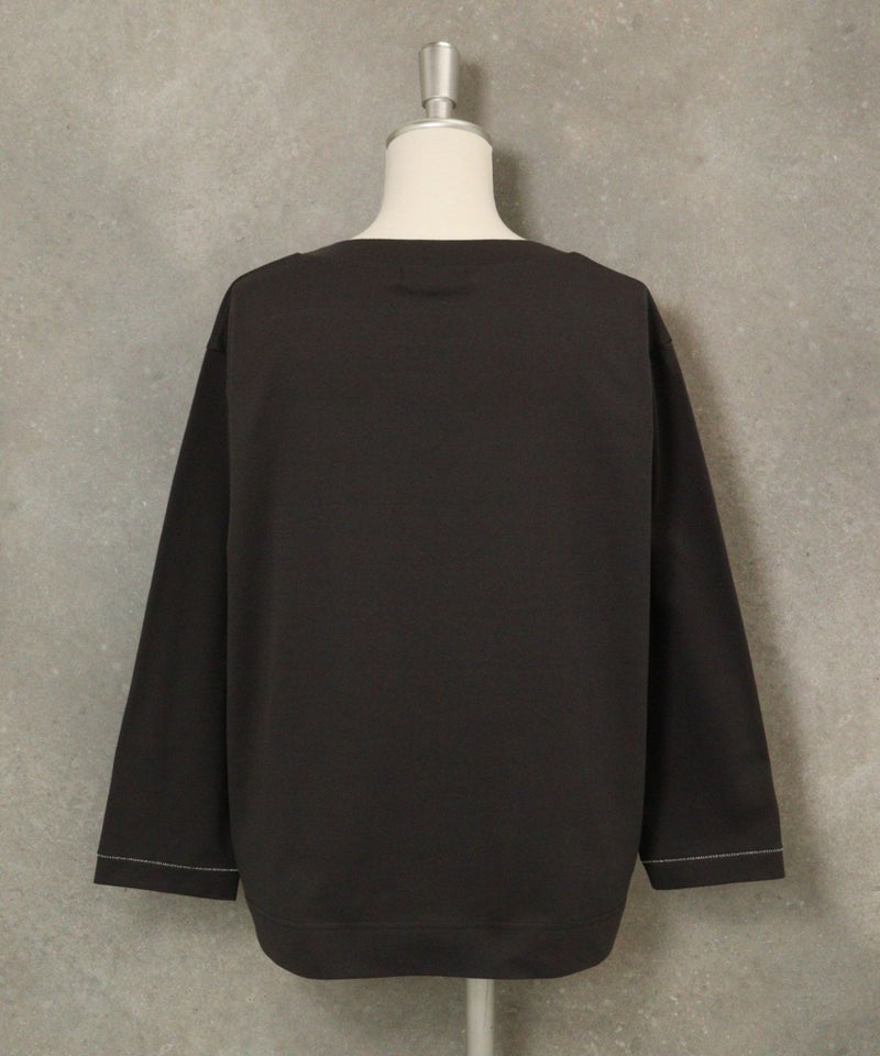 ラメ刺繍UV速乾七分袖プルオーバー後（グレー）