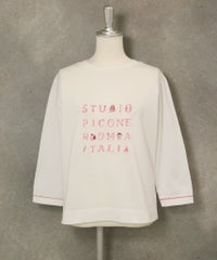 ラメ刺繍UV速乾七分袖プルオーバー（ホワイト×ピンク）