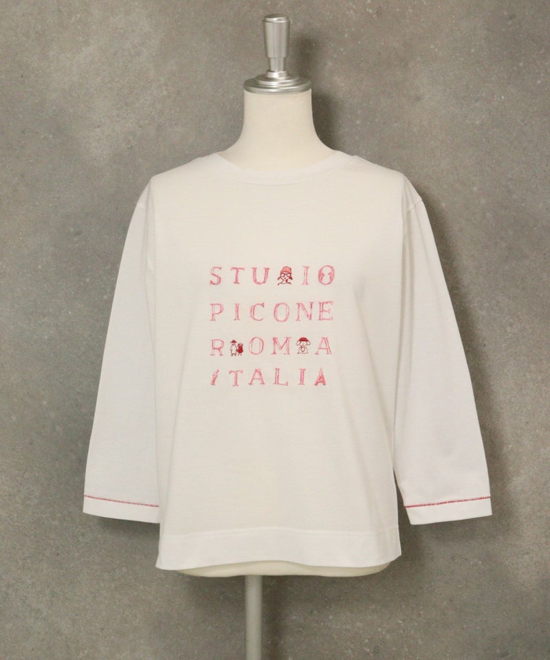 ラメ刺繍UV速乾七分袖プルオーバー（ホワイト×ピンク）