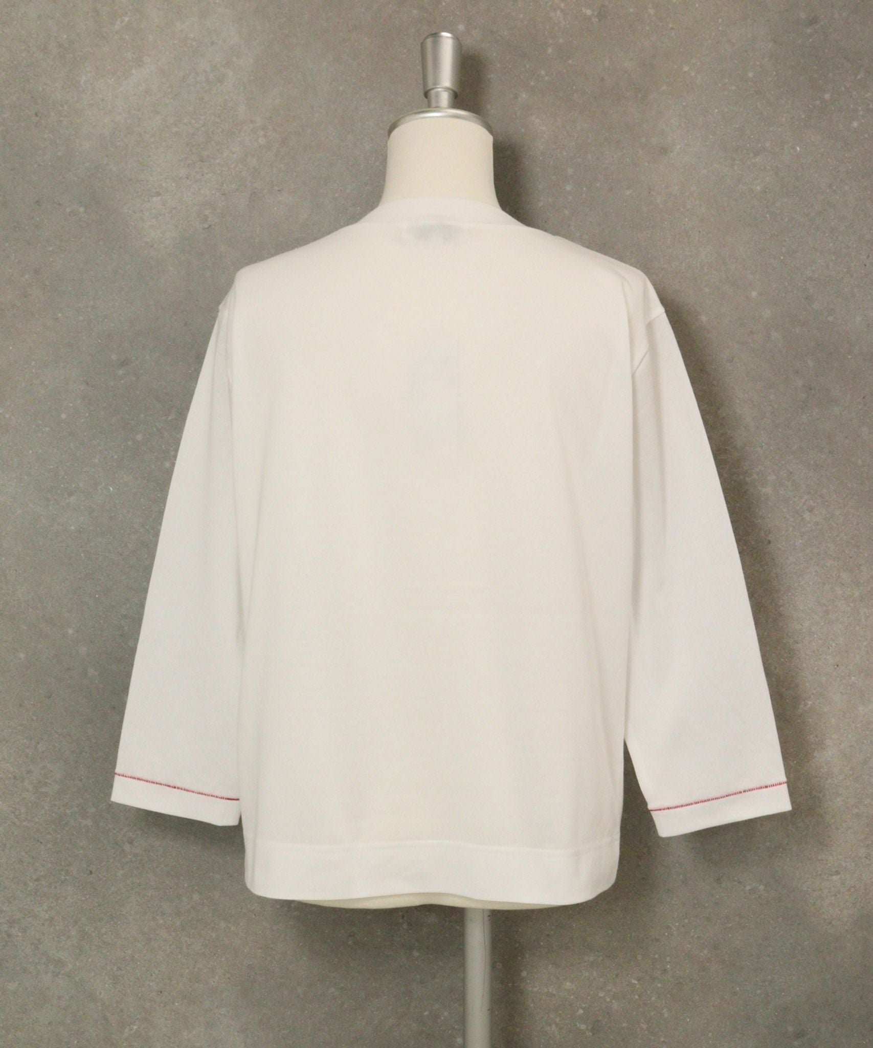 ラメ刺繍UV速乾七分袖プルオーバー後（ホワイト×ピンク）