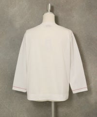 ラメ刺繍UV速乾七分袖プルオーバー後（ホワイト×ピンク）