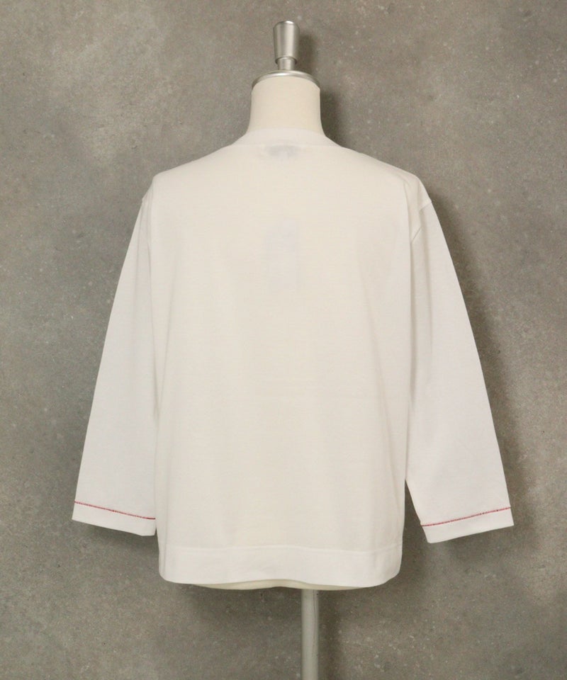 ラメ刺繍UV速乾七分袖プルオーバー後（ホワイト×ピンク）