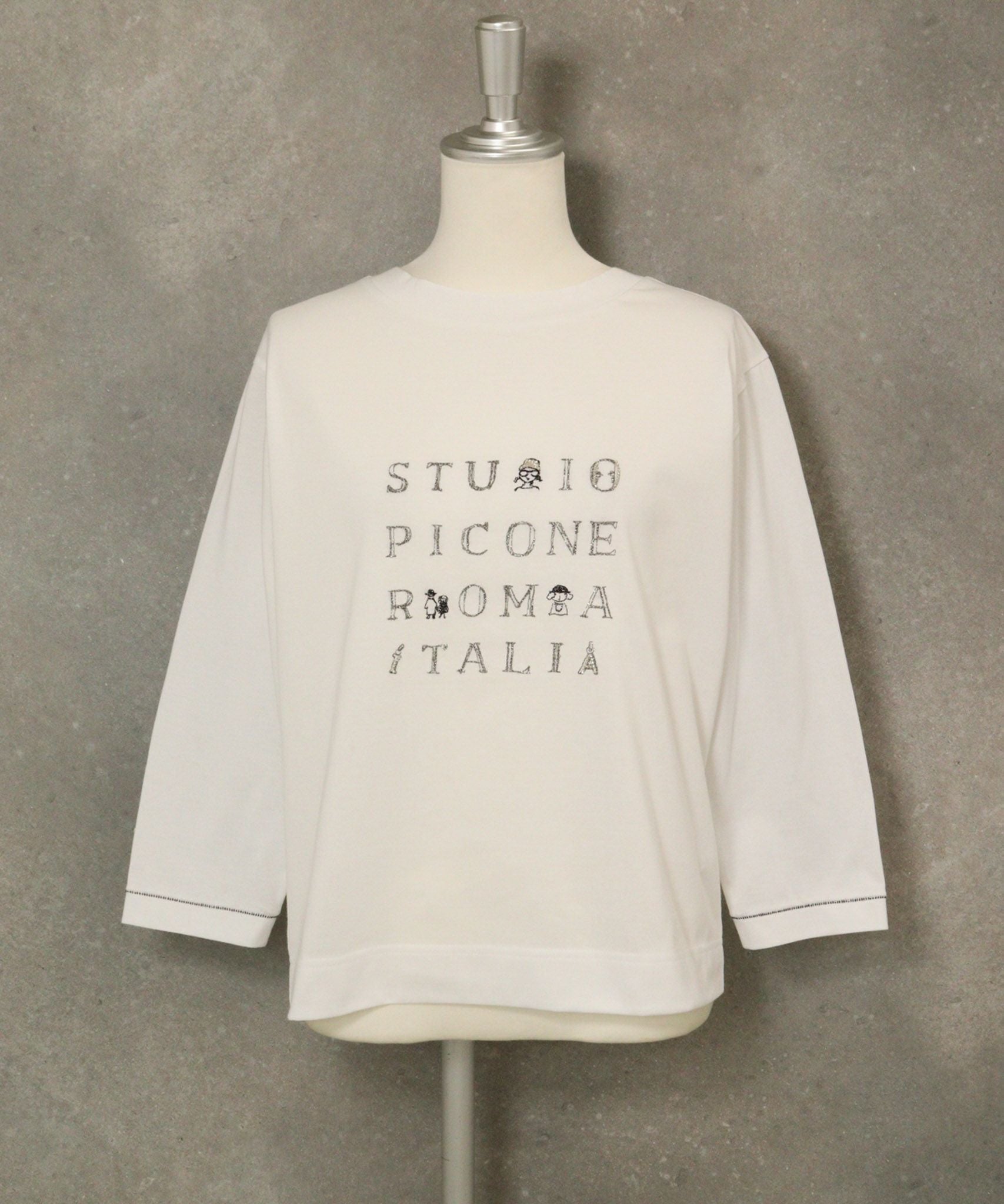 ラメ刺繍UV速乾七分袖プルオーバー（ホワイト×グレー）