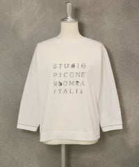 ラメ刺繍UV速乾七分袖プルオーバー（ホワイト×グレー）