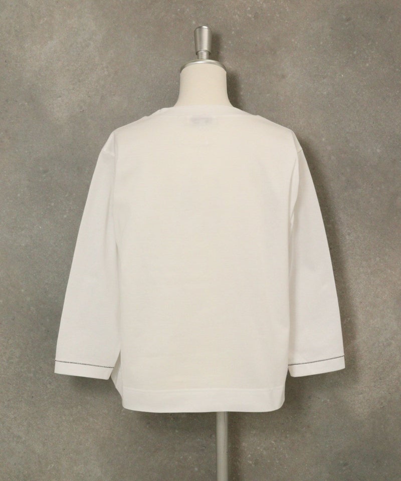 ラメ刺繍UV速乾七分袖プルオーバー後（ホワイト×グレー）