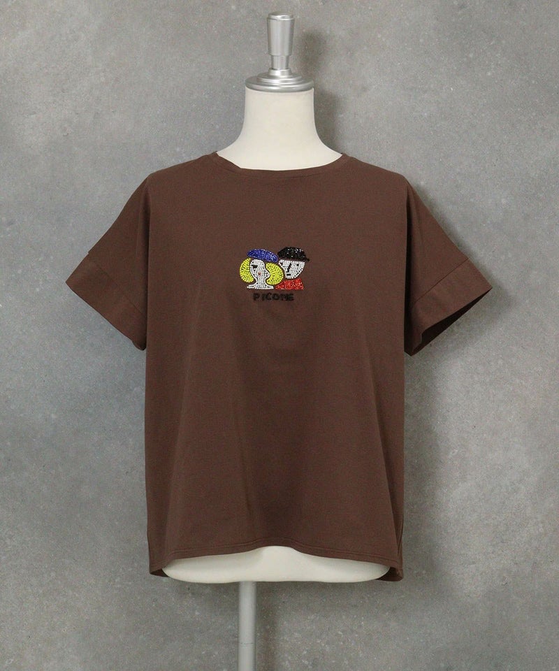 ビーズ刺繍UV冷感プルオーバー(ブラウン)前