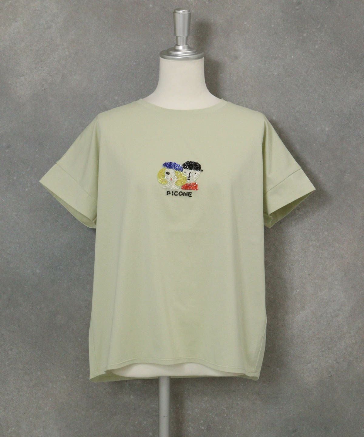 ビーズ刺繍UV冷感プルオーバー(ライトグリーン)前