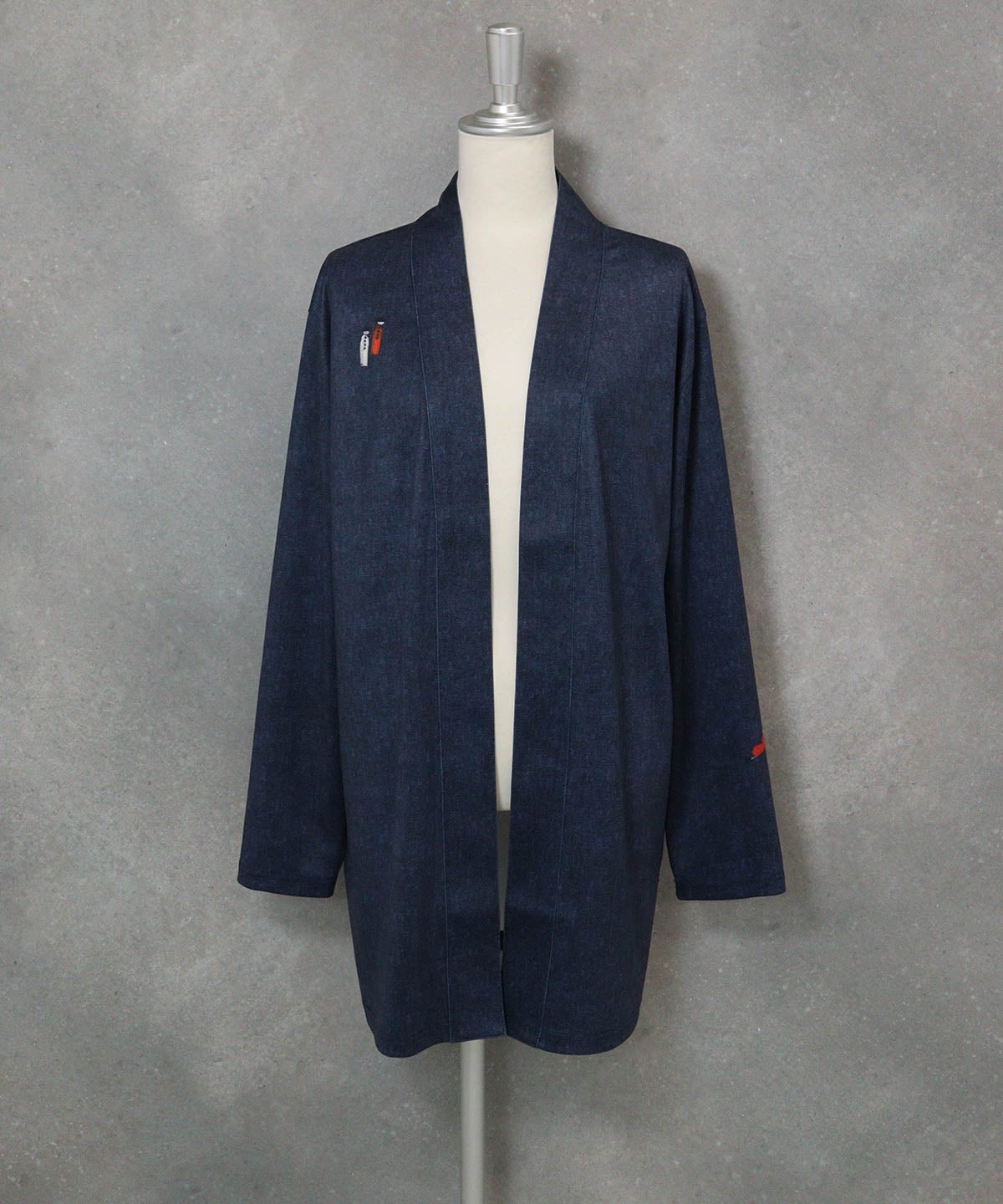 デニム風プリントカーディガン(ネイビー)前