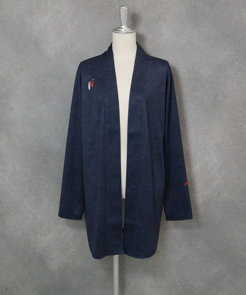 デニム風プリントカーディガン(ネイビー)前
