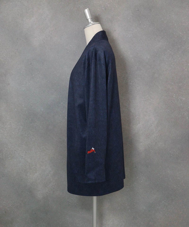 デニム風プリントカーディガン(ネイビー)左