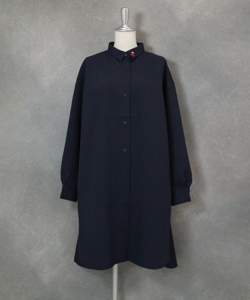 ポイント刺繍撥水ロングシャツ(ネイビー)前