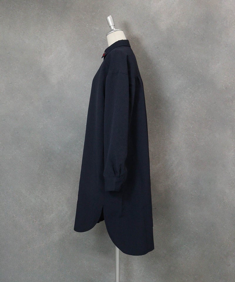 ポイント刺繍撥水ロングシャツ(ネイビー)横