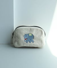 刺繍ポーチ（ゾウ/ライトブルー）