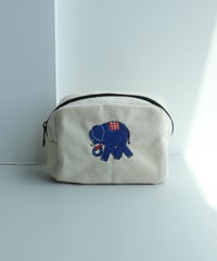 刺繍ポーチ（ゾウ/ブルー）