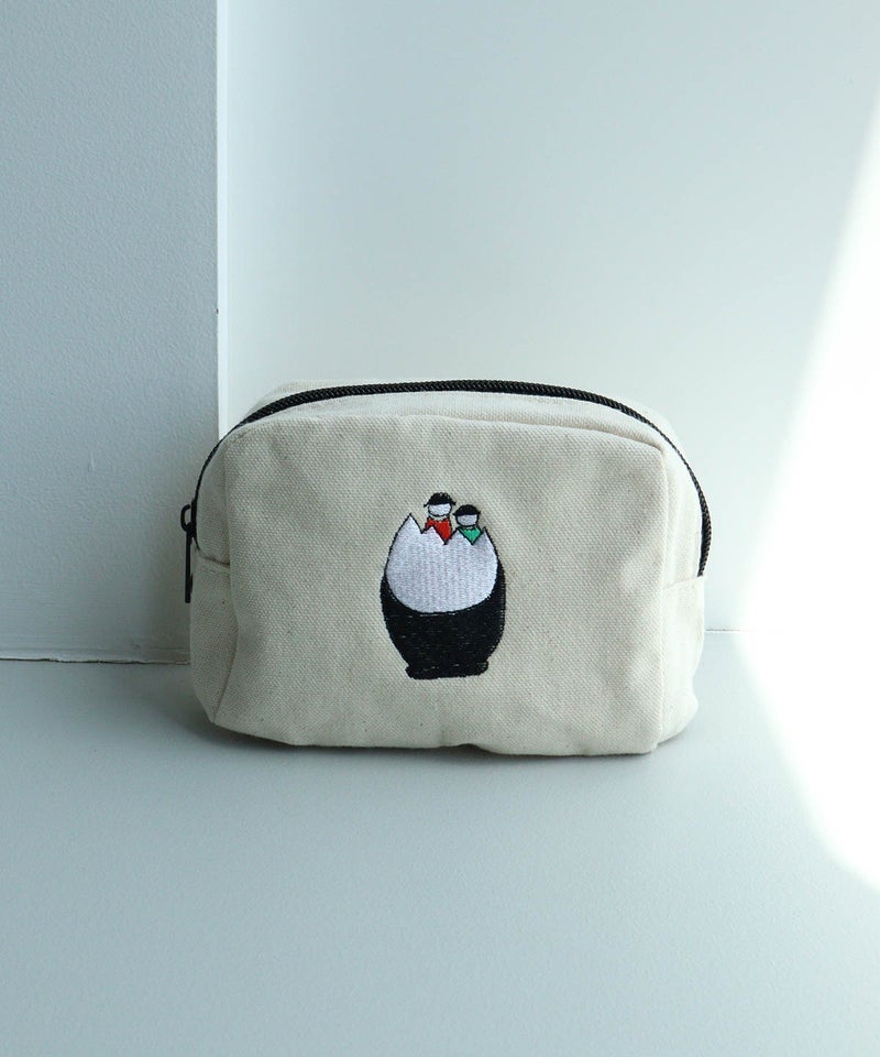 刺繍ポーチ（タマゴ/ブラック）
