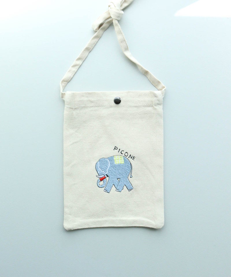刺繍ミニサコッシュ（ゾウ/ライトブルー）