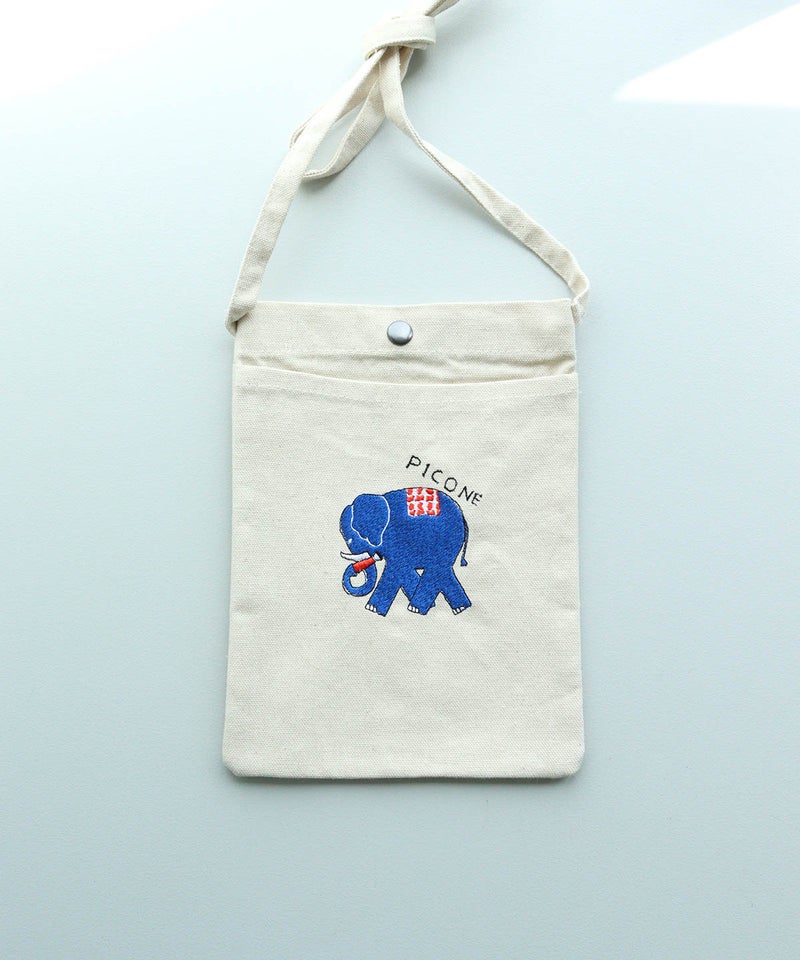刺繍ミニサコッシュ（ゾウ/ブルー）