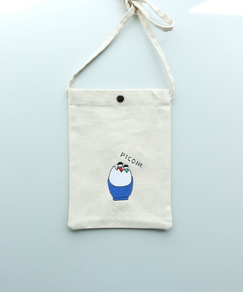 刺繍ミニサコッシュ（タマゴ/ブルー）
