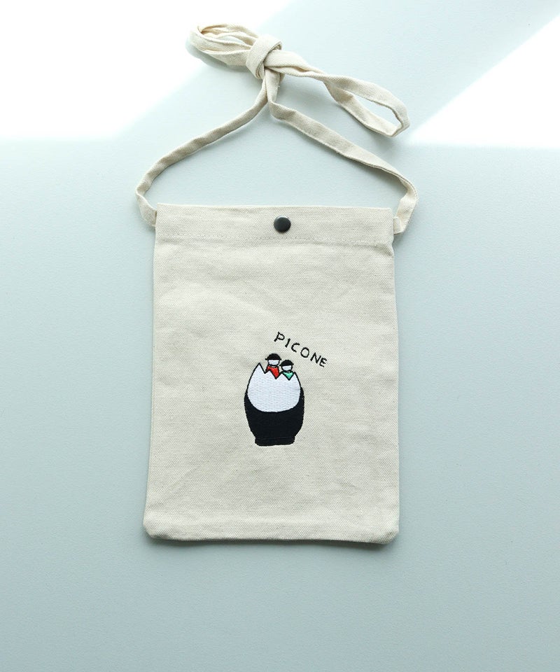 刺繍ミニサコッシュ（タマゴ/ブラック）