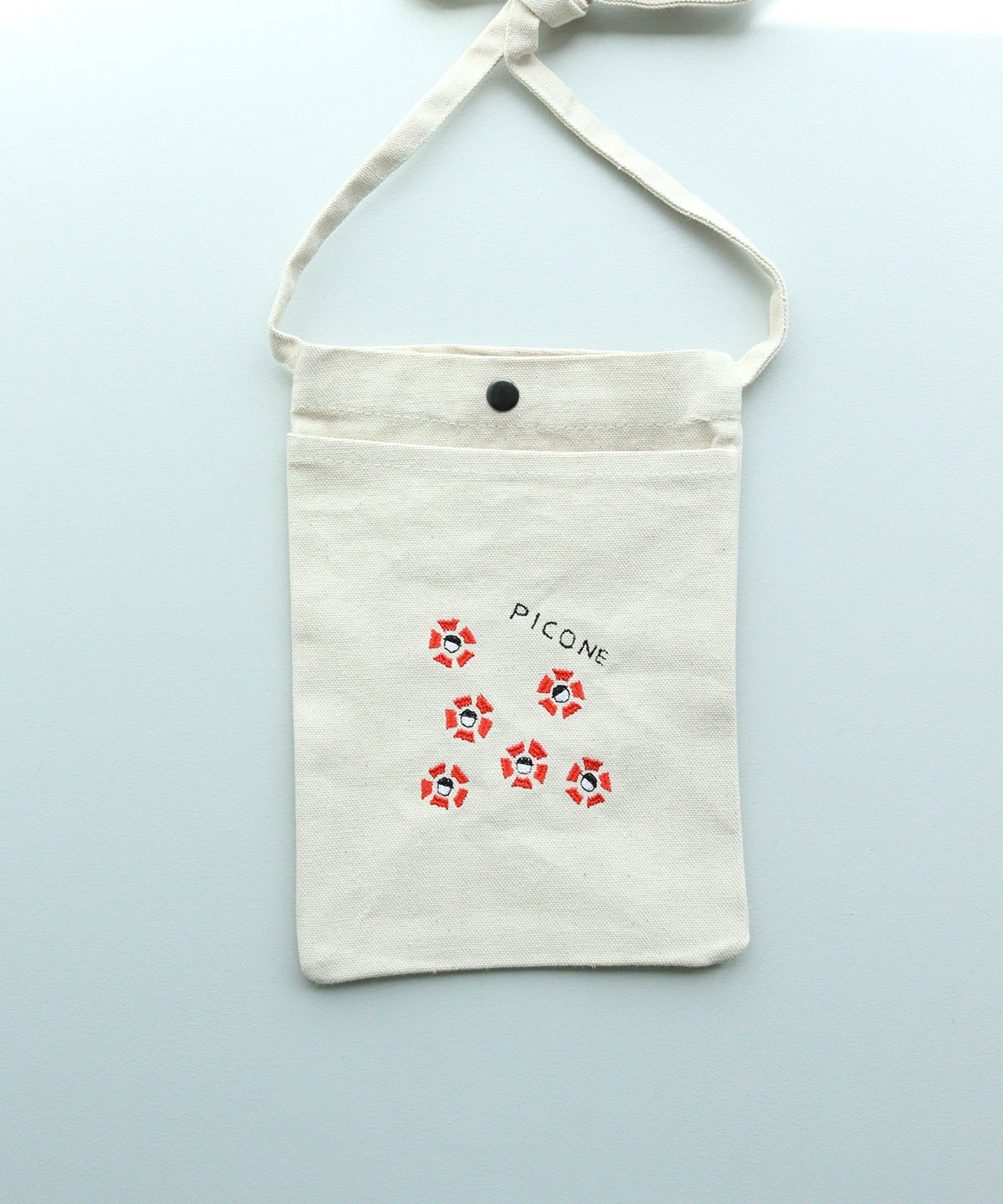 刺繍ミニサコッシュ（フラワー/レッド）