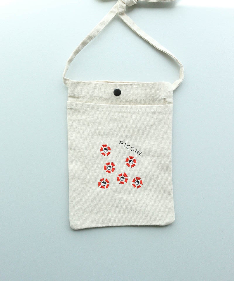 刺繍ミニサコッシュ（フラワー/レッド）
