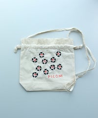 刺繍巾着ショルダーバッグ（ブラック）