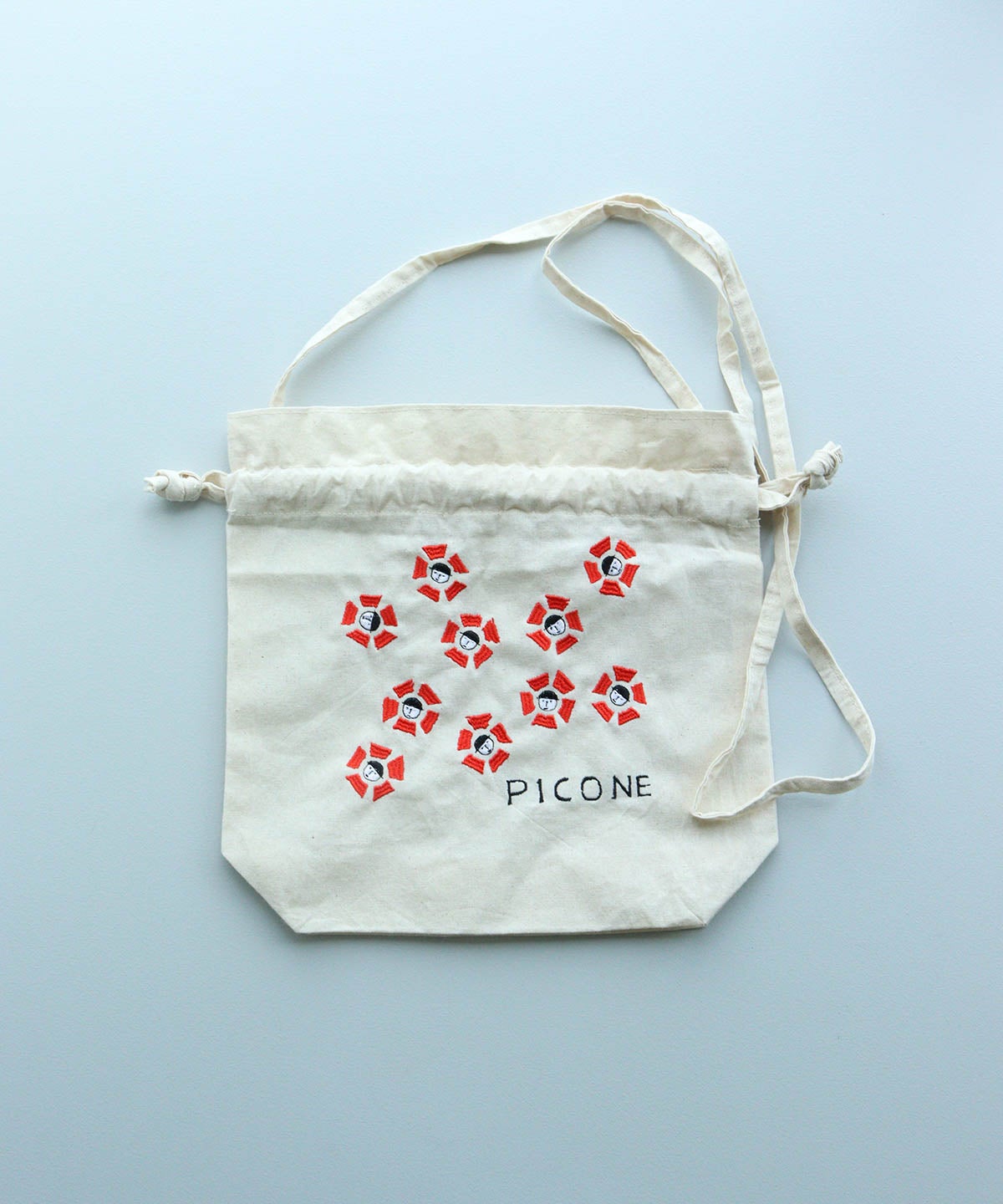 刺繍巾着ショルダーバッグ（レッド）