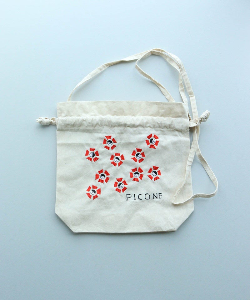 刺繍巾着ショルダーバッグ（レッド）