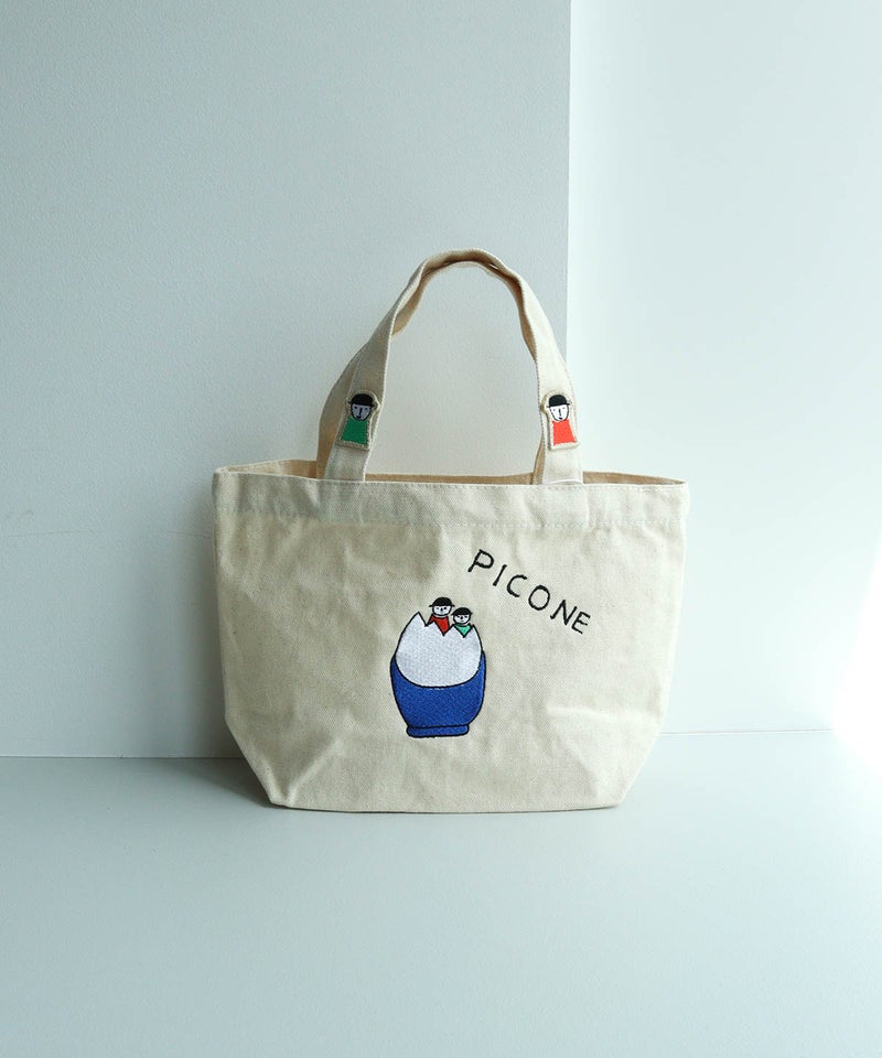 刺繍ミニトートバック（タマゴ/ブルー）