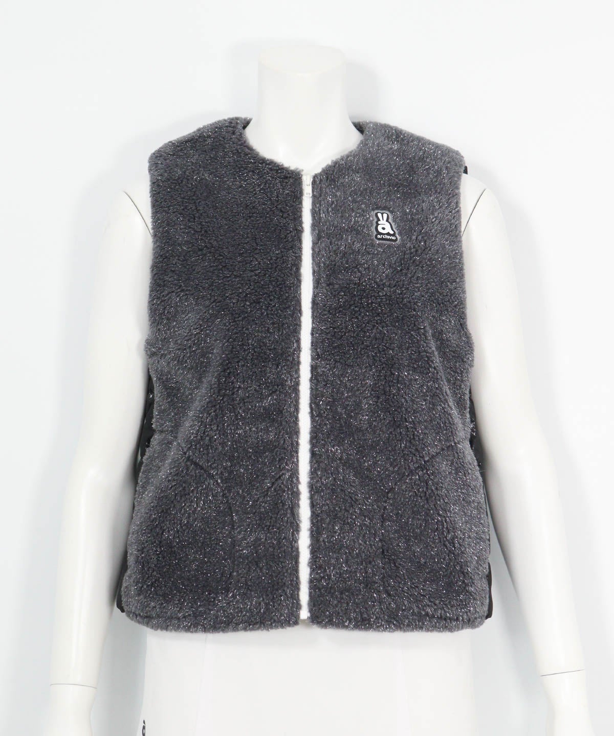 ラメボア×中綿保温ベスト（グレー）フロント