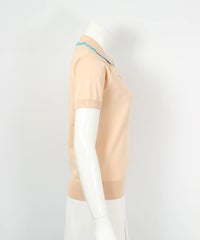 配色スカラップ襟ニットポロシャツ（ベージュ）横