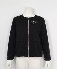 ノーカラー防風保温ジップブルゾン（ブラック）フロント