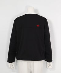 ノーカラー防風保温ジップブルゾン（ブラック）バック