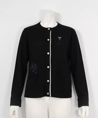 ウール混配色ニットカーディガン（ブラック）前