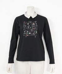 襟付きUV速乾刺繍プルオーバー(ブラック)前
