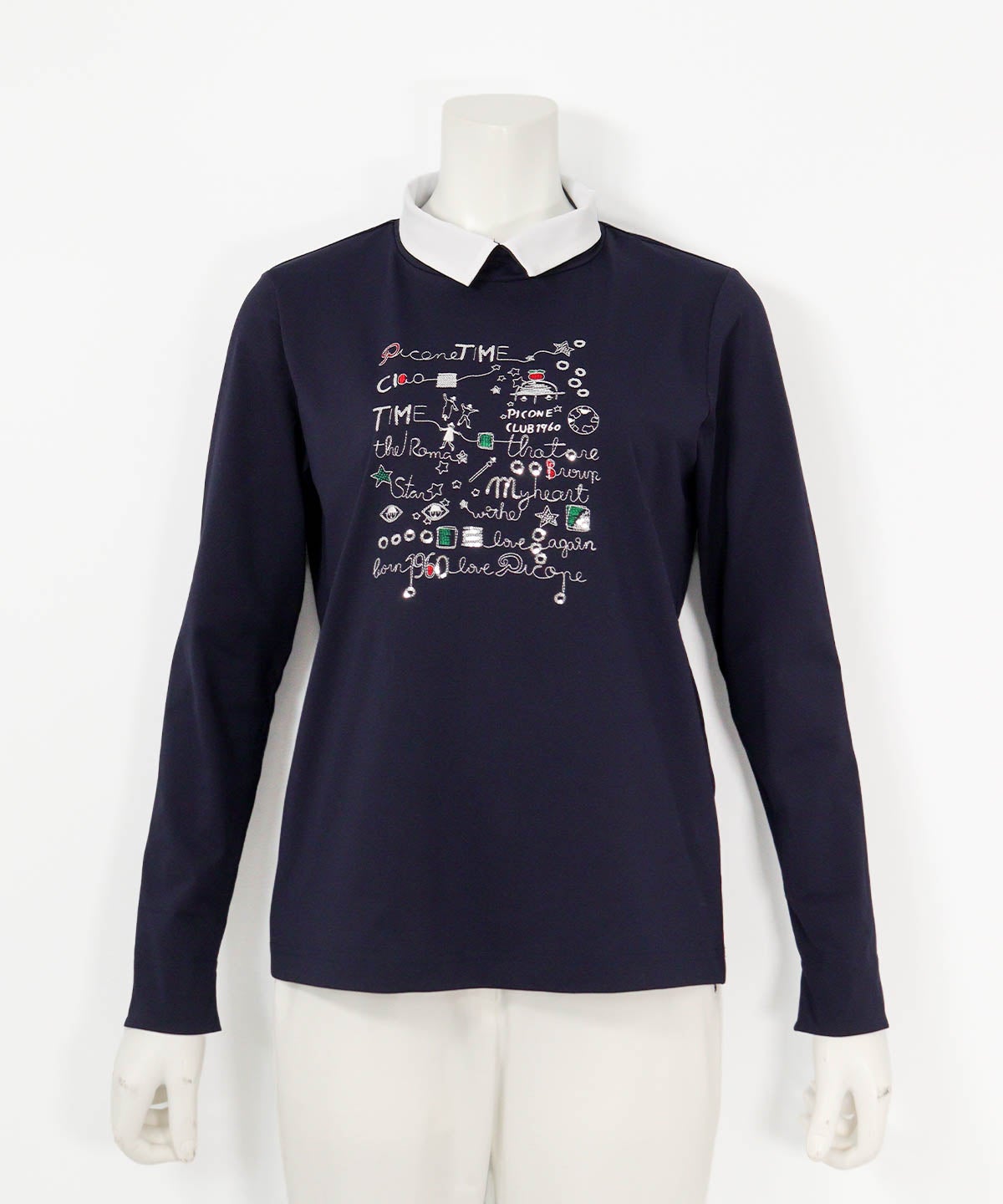 襟付きUV速乾刺繍プルオーバー(ネイビー)前
