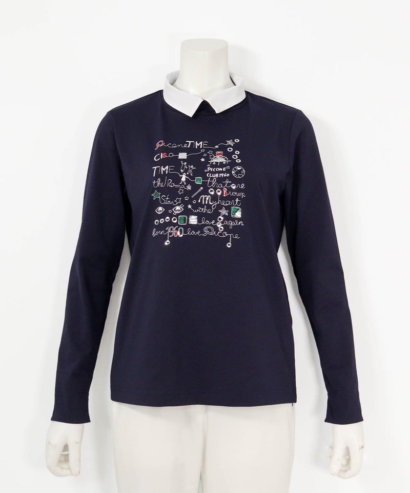 襟付きUV速乾刺繍プルオーバー(ネイビー)前