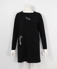 チェーン刺繍発熱ポンチチュニック(ブラック)前