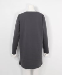 チェーン刺繍発熱ポンチチュニック(グレー)後ろ