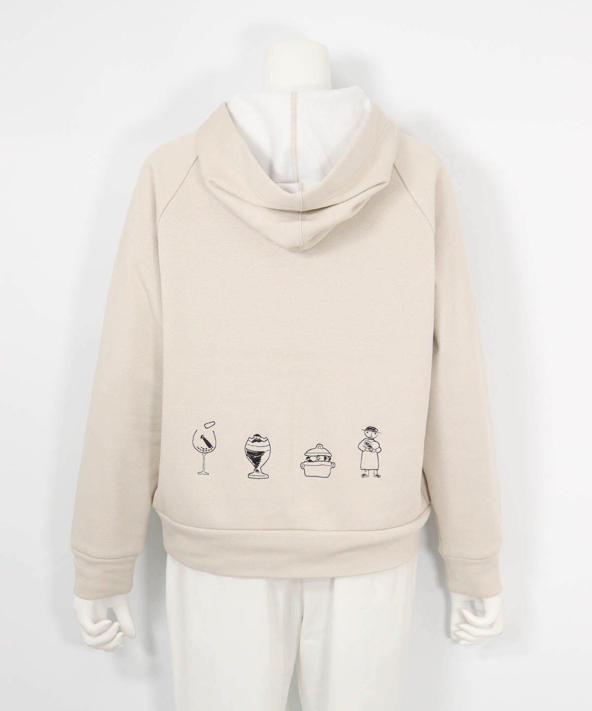 刺繍モチーフ裏起毛パーカー（ベージュ）バック
