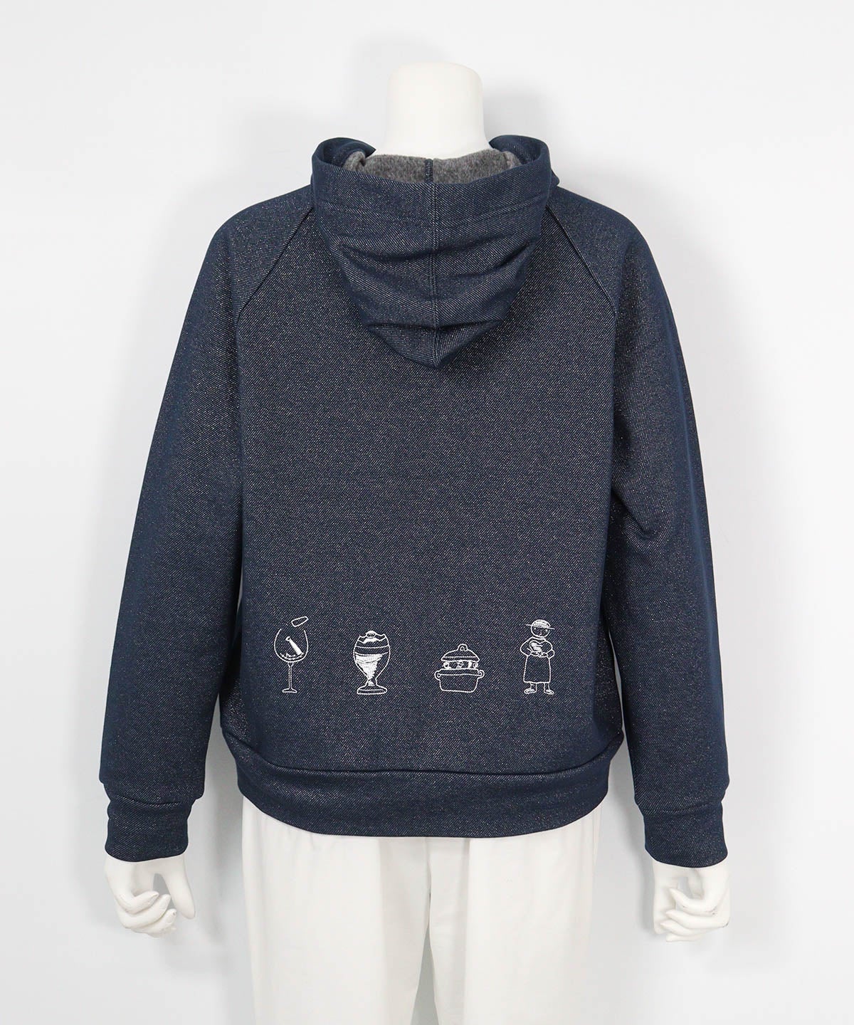 刺繍モチーフ裏起毛パーカー（ネイビー）バック