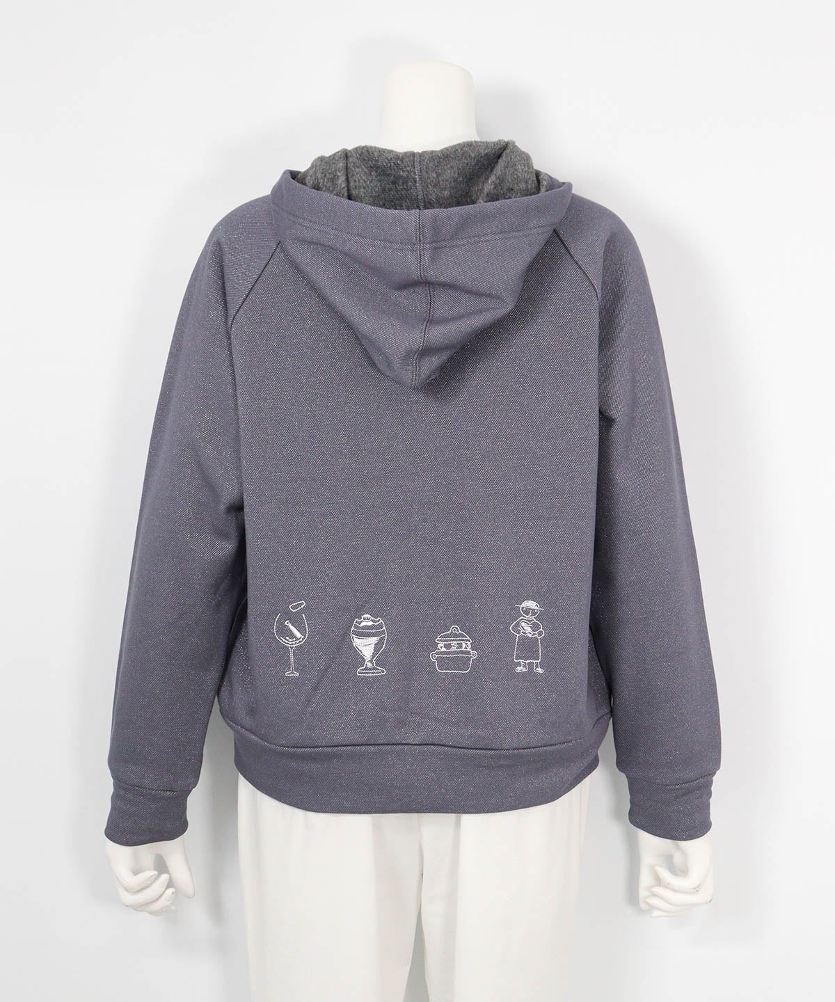 刺繍モチーフ裏起毛パーカー（グレー）バック