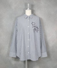 コットン100％ストライプシャツ（ネイビー）