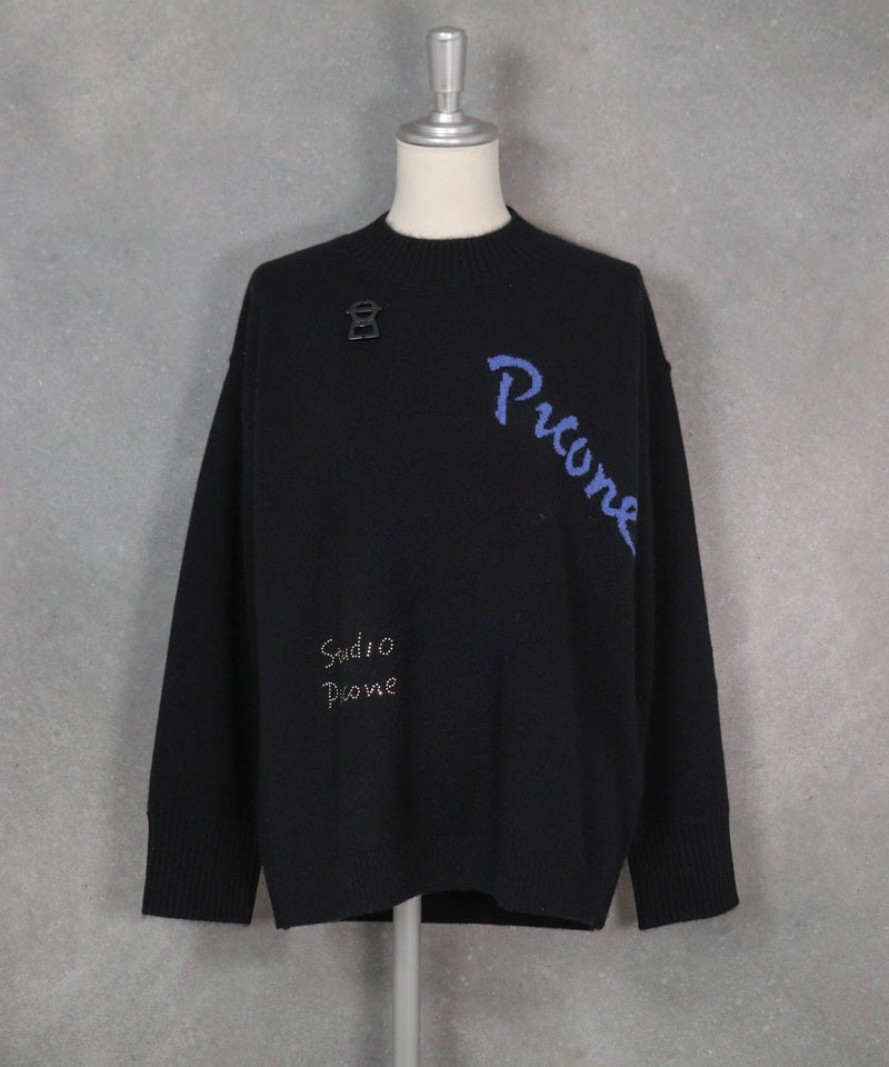 カシミヤ100％ロゴデザインニット（ブラック）フロント