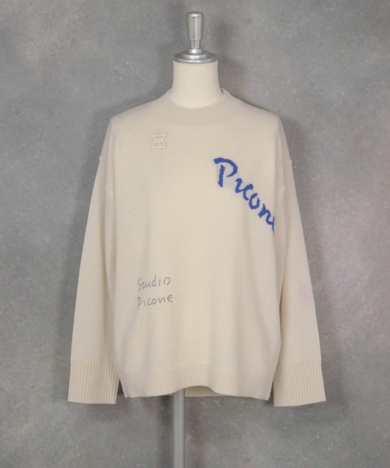 カシミヤ100％ロゴデザインニット（ホワイト）フロント