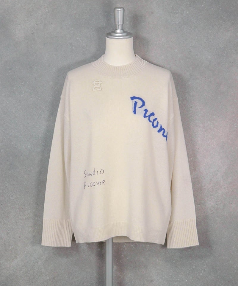 カシミヤ100％ロゴデザインニット（ホワイト）フロント
