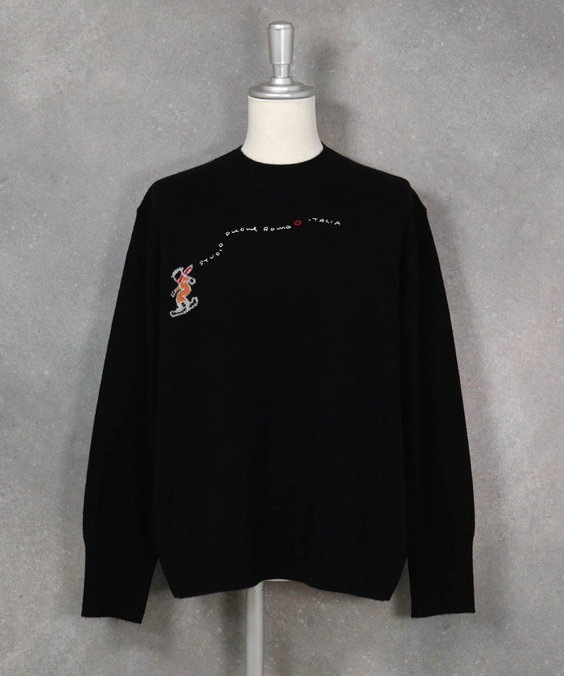 カシミヤ100%ダブルネックロゴニット（ブラック）フロント