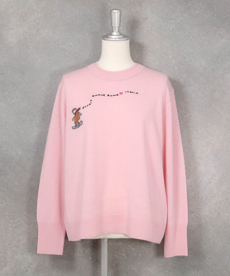 カシミヤ100%ダブルネックロゴニット（ピンク）フロント