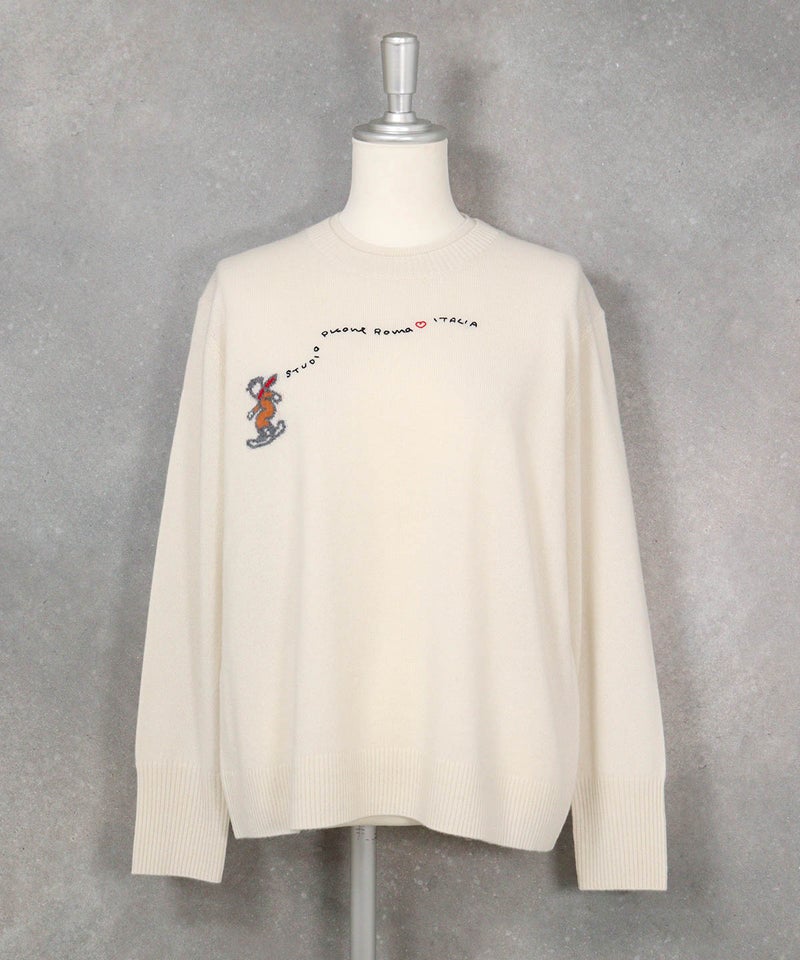 カシミヤ100%ダブルネックロゴニット（ホワイト）フロント